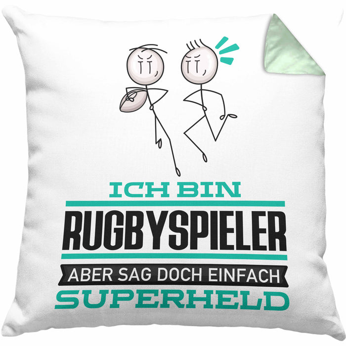 Rugbyspieler Geschenk Kissen mit Füllung 40x40 Ich Bin Rugbyspieler Aber Sag Doch Einfach Superheld Lustige Geschenkdiee für Rugbyspieler (Grau) Grün Trendation