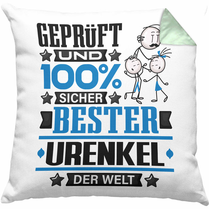 Urenkel Geschenk Lustiger Spruch für Urenkel Geschenkidee Bester Urenkel Der WeltKissen mit Füllung 40x40 (Grau) Grün Trendation