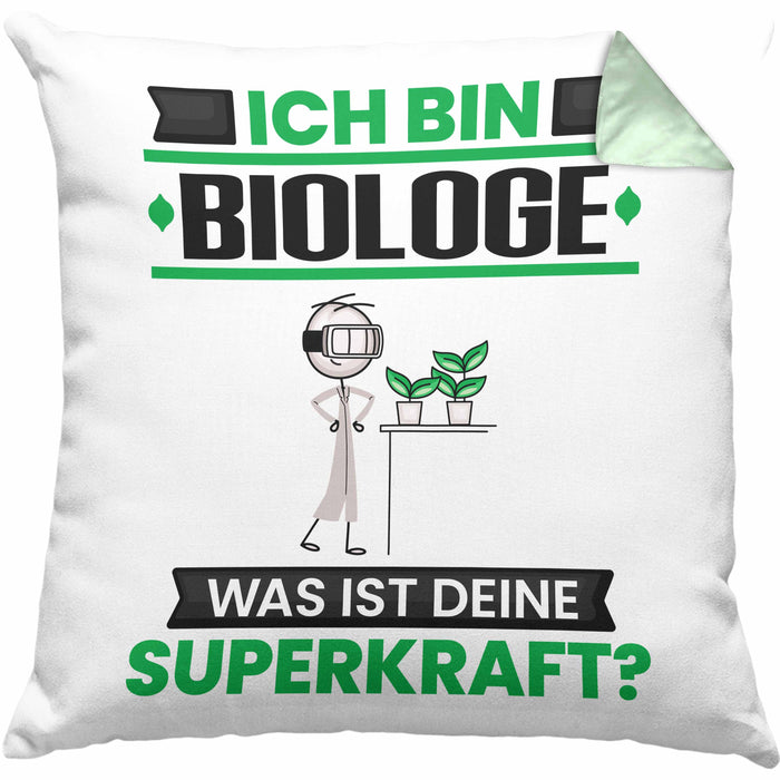 Biologe Kissen mit Füllung 40x40 Geschenk für Biologe Geburtstag Lustiger Spruch Was Ist Deine Superkraft (Grau) Grün Trendation
