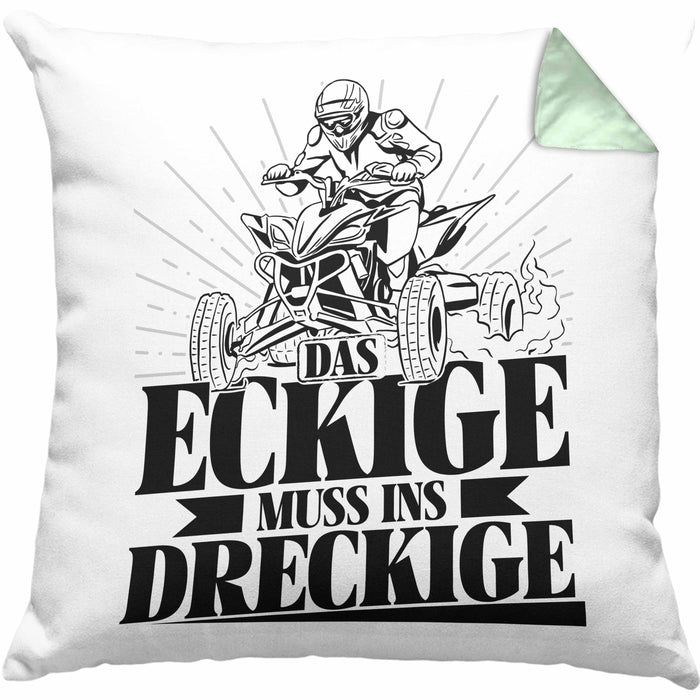 Quad Fahrer Kissen mit Füllung 40x40 Geschenk Das Eckige Muss Ins Dreckige (Grau) Grün Trendation