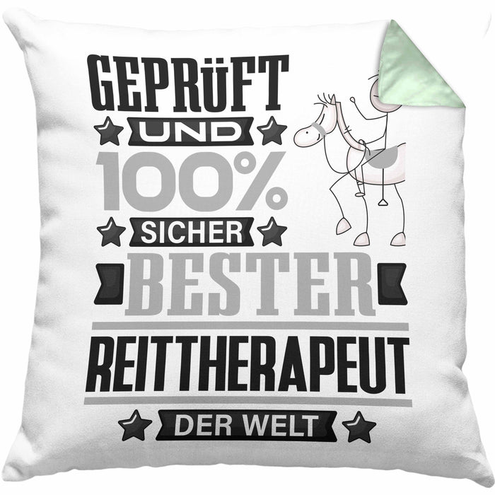 Reittherapeut Geschenk Lustiger Spruch für Reittherapeut Geschenkidee Bester Reittherapeut Der WeltKissen mit Füllung 40x40 (Grau) Grün Trendation