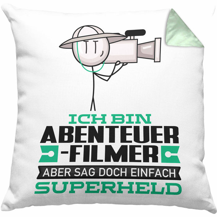Abenteuerfilmer Geschenk Kissen mit Füllung 40x40 Ich Bin Abenteuerfilmer Aber Sag Doch Einfach Superheld Lustige Geschenkdiee für Abenteuerfilmer (Grau) Grün Trendation