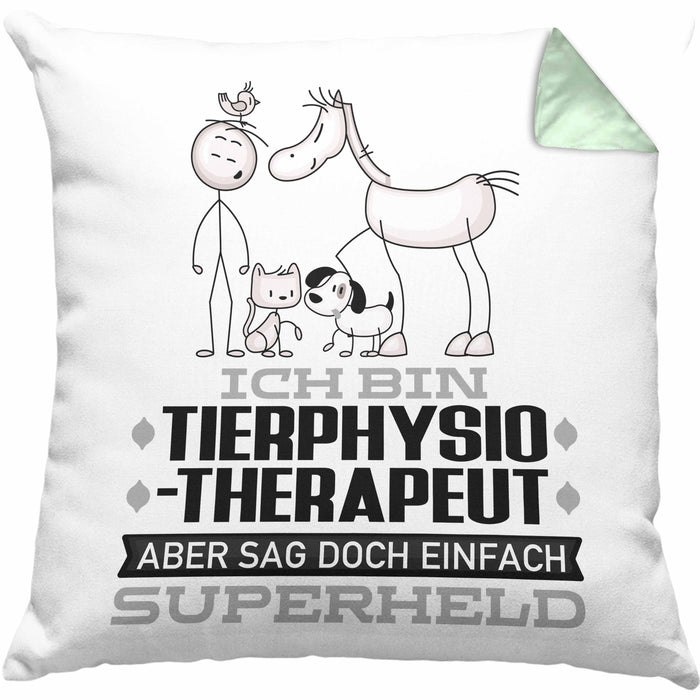Tierphysiotherapeut Geschenk Kissen mit Füllung 40x40 Ich Bin Tierphysiotherapeut Aber Sag Doch Einfach Superheld Lustige Geschenkdiee für Tierphysiotherapeut (Grau) Grün Trendation