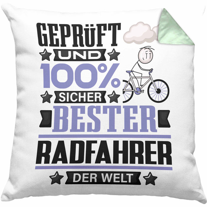 Radfahrer Geschenk Lustiger Spruch für Radfahrer Geschenkidee Bester Radfahrer Der WeltKissen mit Füllung 40x40 (Grau) Grün Trendation
