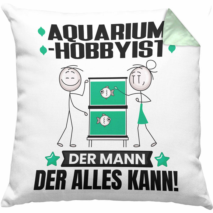 Aquarium-Hobbyist Kissen mit Füllung 40x40 Geschenk für Aquarium-Hobbyist Der Mann Der Alles Kann Geschenkidee zum Geburtstag (Grau) Grün Trendation