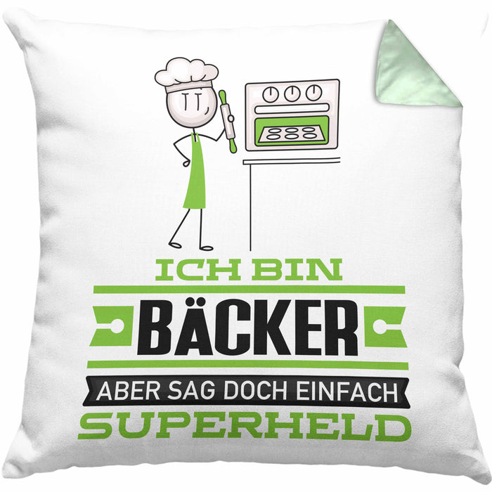 Bäcker Geschenk Kissen mit Füllung 40x40 Ich Bin Bäcker Aber Sag Doch Einfach Superheld Lustige Geschenkdiee für Bäcker (Grau) Grün Trendation