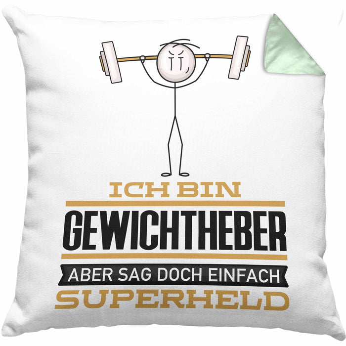 Gewichtheber Geschenk Kissen mit Füllung 40x40 Ich Bin Gewichtheber Aber Sag Doch Einfach Superheld Lustige Geschenkdiee für Gewichtheber (Grau) Grün Trendation
