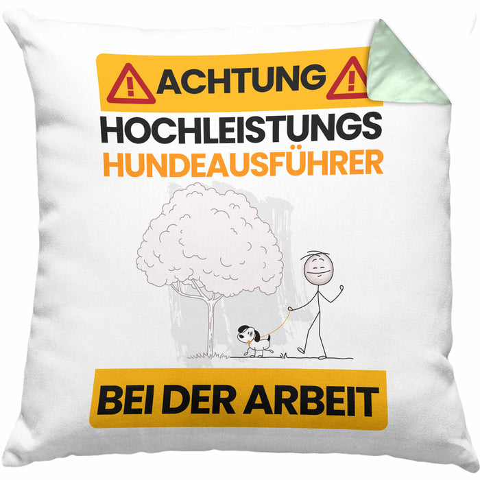 Hundeausführer Kissen mit Füllung 40x40 Geschenk Lustiger Spruch Geschenkidee für Hundeausführer Achtung Hochleistungs Hundeausführer Bei Der Arbeit (Grau) Grün Trendation
