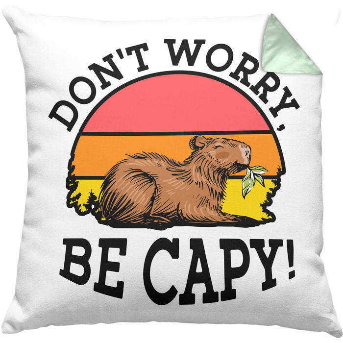 Lustige Kissen mit Füllung 40x40 "Don't Worry Be Cappy" lustiges Geschenk für Capybara-Liebhaber (Grau) Grün Trendation