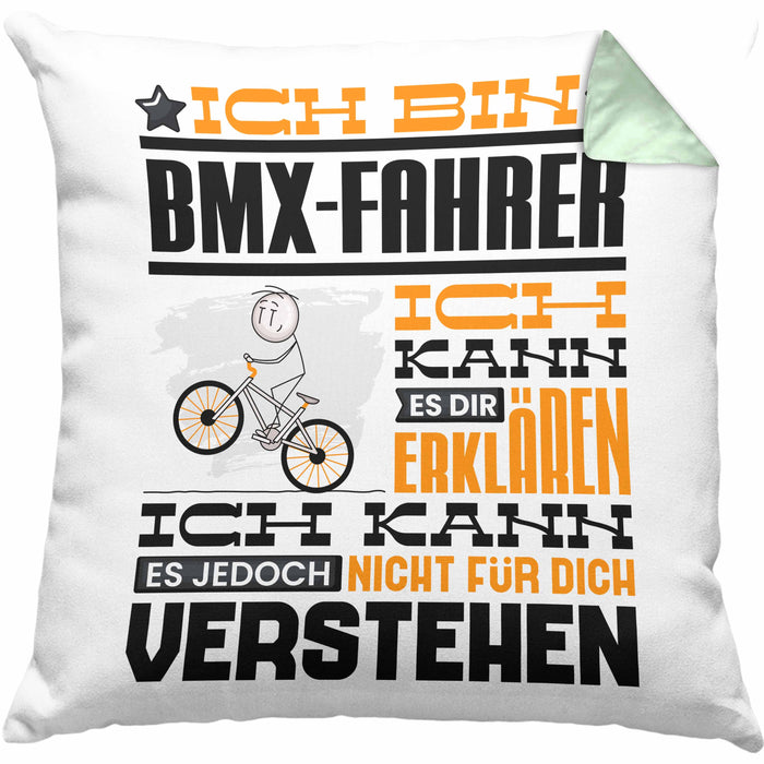 BMX-Fahrer Geschenk Kaffee-Kissen mit Füllung 40x40 Geschenkidee für BMX-Fahrer Ich Bin BMX-Fahrer Ich Kann Es Dir Erklären Jedoch Nicht Für Dich Verstehen Spruch Lustig (Grau) Grün Trendation
