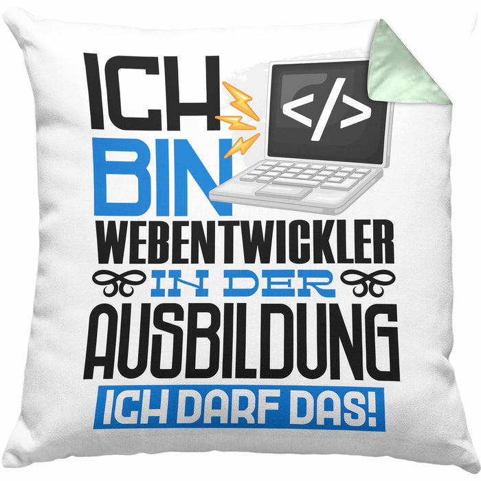 Webentwickler Ausbildung Kissen mit Füllung 40x40 Geschenk Ich Bin Webentwickler In Der Ausbildung Ich Darf Das Geschenkidee Spruch (Grau) Grün Trendation