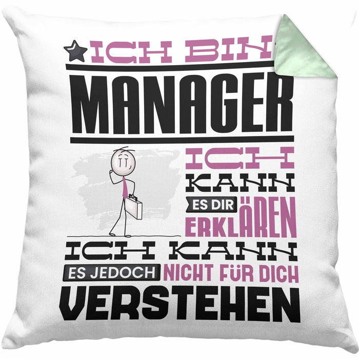 Manager Geschenk Kissen mit Füllung 40x40 Geschenkidee für Manager Geburtstag Lustiger Spruch Ich Bin Manager Ich Kann Es Dir Erklären Aber Nicht Für Dich Verstehen (Grau) Grün Trendation