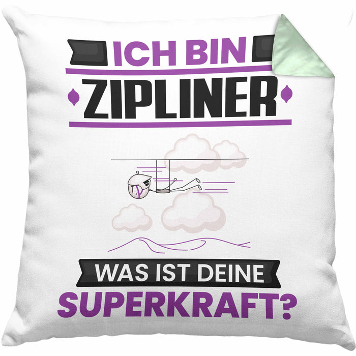 Zipliner Kissen mit Füllung 40x40 Geschenk für Zipliner Geburtstag Lustiger Spruch Was Ist Deine Superkraft (Grau) Grün Trendation