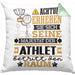 Athlet Geschenk Kissen mit Füllung 40x40 Lustiger Spruch Erheben Sie Sich Der Athlet Betritt den Raum (Grau) Grün Trendation