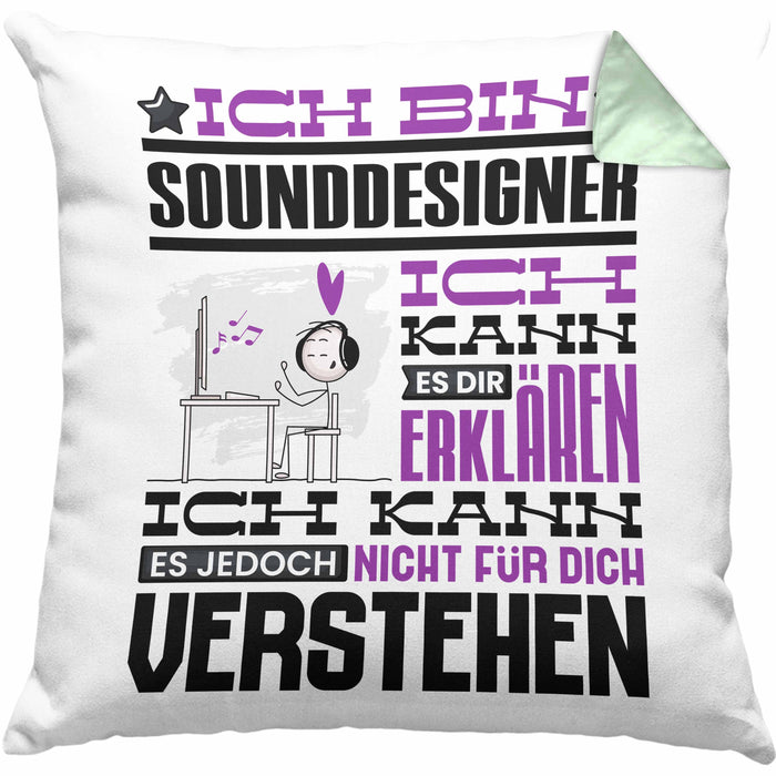 Sounddesigner Geschenk Kissen mit Füllung 40x40 Geschenkidee für Sounddesigner Geburtstag Lustig Ich Bin Sounddesigner Ich Kann Es Dir Erklären Aber Nicht Für Dich Verstehen (Grau) Grün Trendation