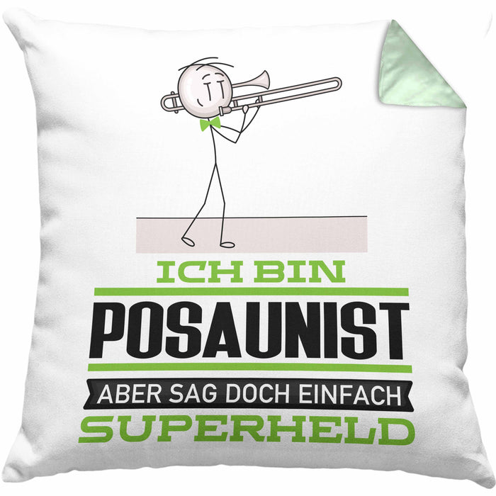 Posaunist Geschenk Kissen mit Füllung 40x40 Ich Bin Posaunist Aber Sag Doch Einfach Superheld Lustige Geschenkdiee für Posaunist (Grau) Grün Trendation