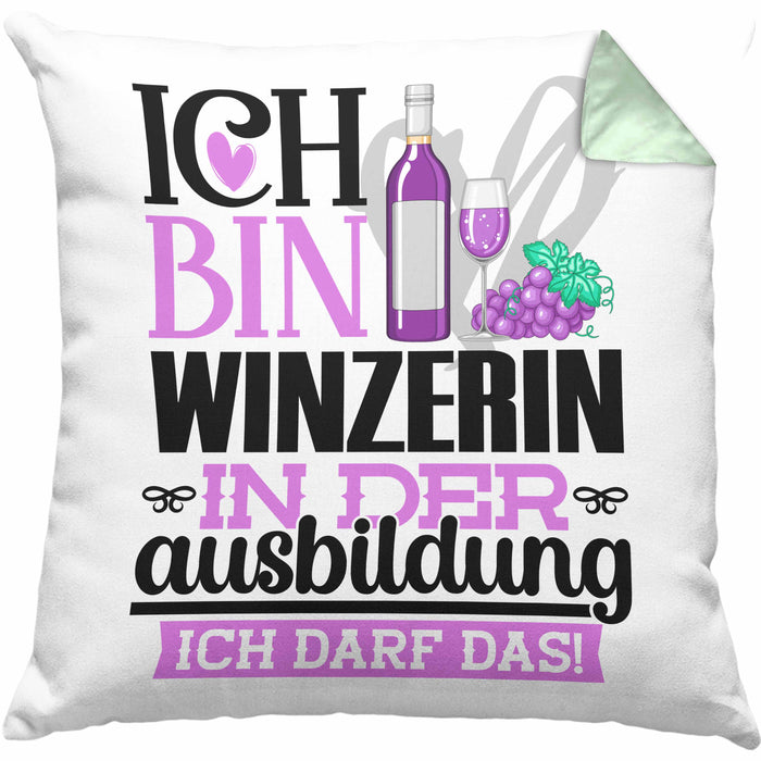 Winzerin Ausbildung Start Geschenk Kissen mit Füllung 40x40 Ich Bin Winzerin In Der Ausbildung Ich Darf Das Geschenkidee (Grau) Grün Trendation