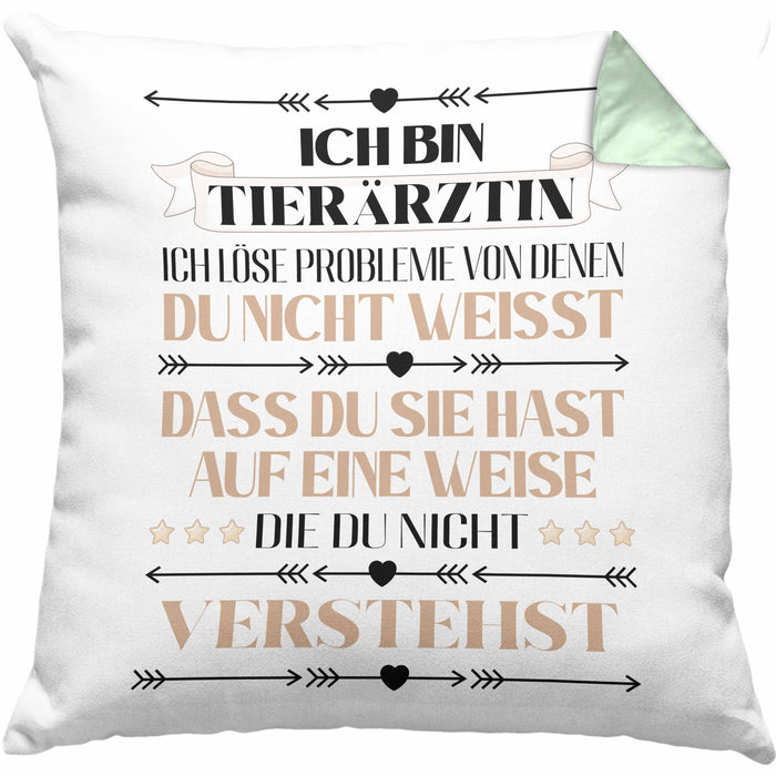 Tierärztin Geschenk Lustiger Spruch Geschenkidee KaffeeKissen mit Füllung 40x40 (Grau) Grün Trendation