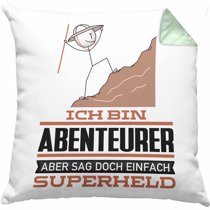 Abenteurer Geschenk Kissen mit Füllung 40x40 Ich Bin Abenteurer Aber Sag Doch Einfach Superheld Lustige Geschenkdiee für Abenteurer (Grau) Grün Trendation