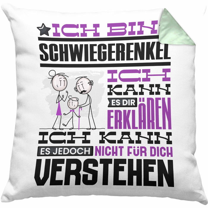 Schwiegerenkel Geschenk Kaffee-Kissen mit Füllung 40x40 Geschenkidee für Schwiegerenkel Ich Bin Schwiegerenkel Ich Kann Es Dir Erklären Jedoch Nicht Für Dich Verstehen Spruch Lustig (Grau) Grün Trendation