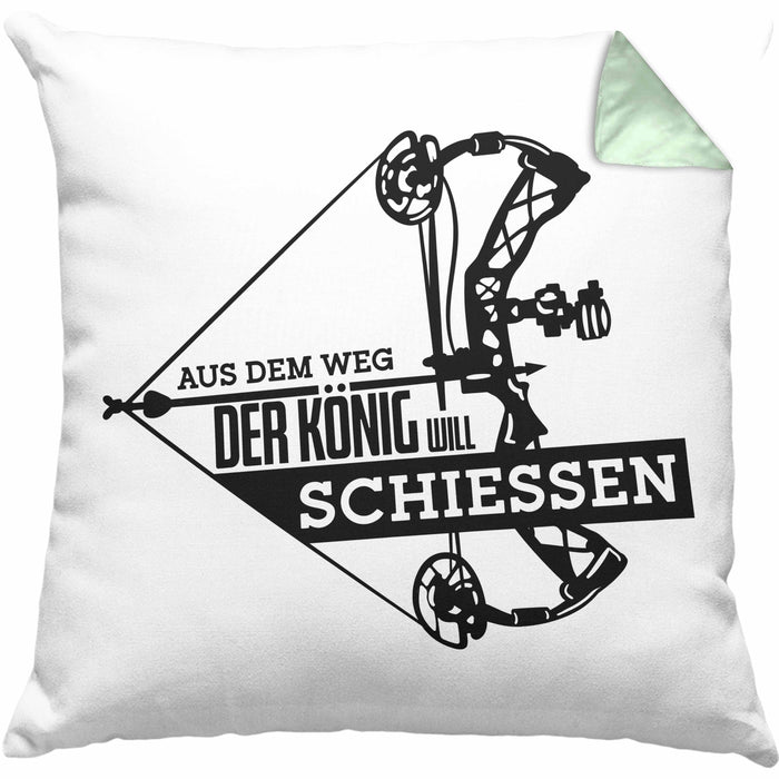 Bogenschießen Kissen mit Füllung 40x40 mit Bogenschütze Spruch - Geschenk für Pfeil und Bogen Fans Aus Dem Weg Der König Will Schießen (Grau) Grün Trendation