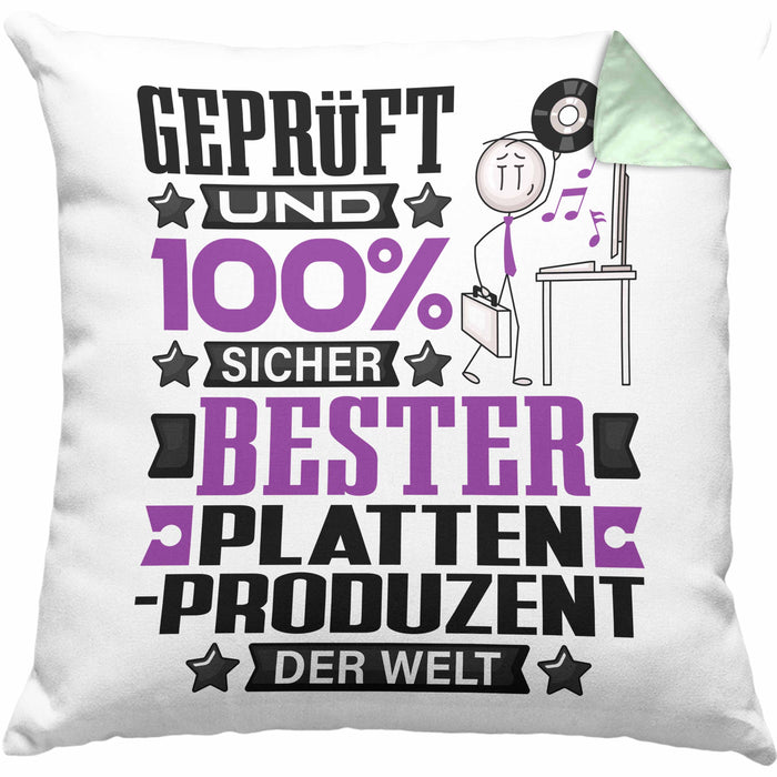 Plattenproduzent Geschenk Lustiger Spruch für Plattenproduzent Geschenkidee Bester Plattenproduzent Der WeltKissen mit Füllung 40x40 (Grau) Grün Trendation