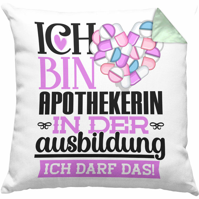 Apothekerin Ausbildung Start Geschenk Kissen mit Füllung 40x40 Ich Bin Apothekerin In Der Ausbildung Ich Darf Das Geschenkidee (Grau) Grün Trendation