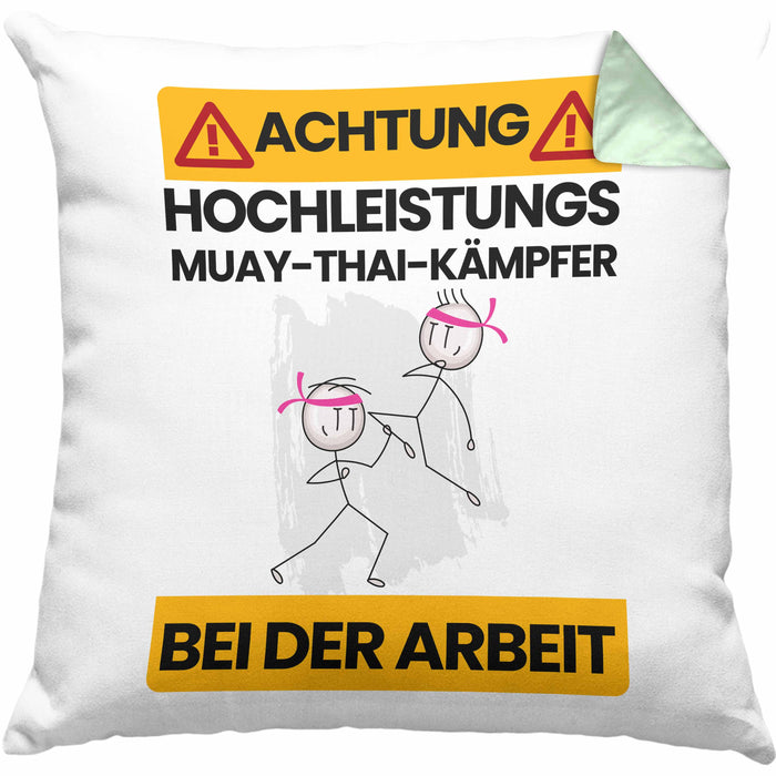 Muay-Thai-Kämpfer Kissen mit Füllung 40x40 Geschenk Lustiger Spruch Geschenkidee für Muay-Thai-Kämpfer Achtung Hochleistungs Muay-Thai-Kämpfer Bei Der Arbeit (Grau) Grün Trendation
