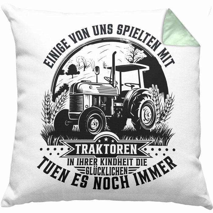 Bauer Landwirt Geschenk Kissen mit Füllung 40x40 Einige Von Uns Spielten Mit Traktoren Geschenkidee Jungs (Grau) Grün Trendation
