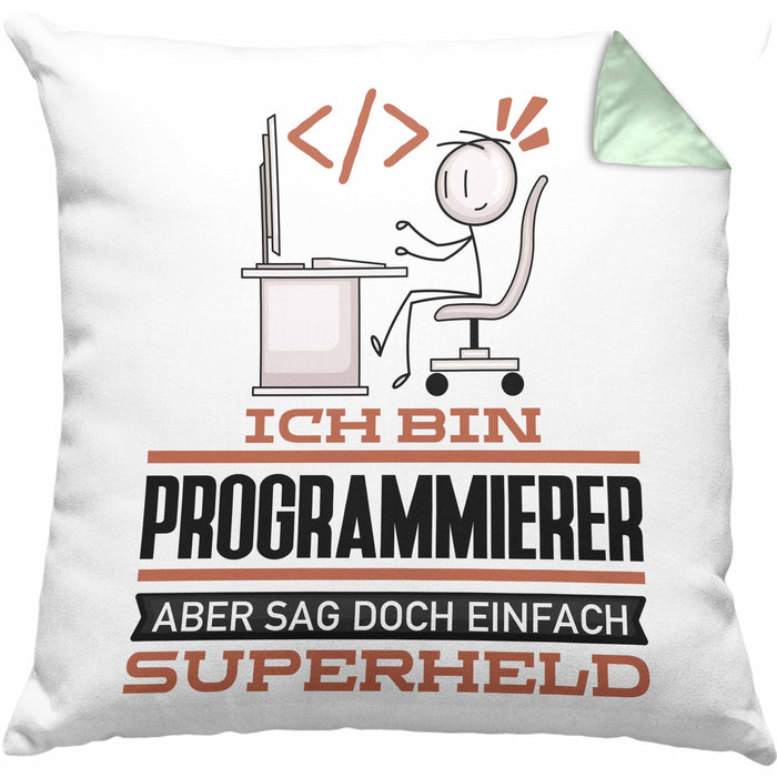 Programmierer Geschenk Kissen mit Füllung 40x40 Ich Bin Programmierer Aber Sag Doch Einfach Superheld Lustige Geschenkdiee für Programmierer (Grau) Grün Trendation