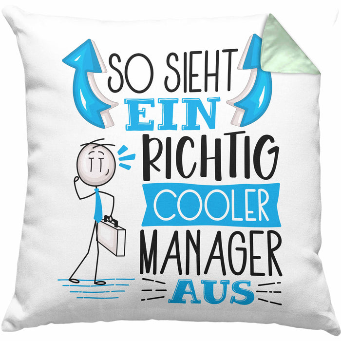 Manager Kissen mit Füllung 40x40 Geschenk So Sieht Ein RIchtig Cooler Manager Aus Geschenkidee Lustiger Spruch Geburtstag (Grau) Grün Trendation