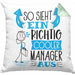 Manager Kissen mit Füllung 40x40 Geschenk So Sieht Ein RIchtig Cooler Manager Aus Geschenkidee Lustiger Spruch Geburtstag (Grau) Grün Trendation