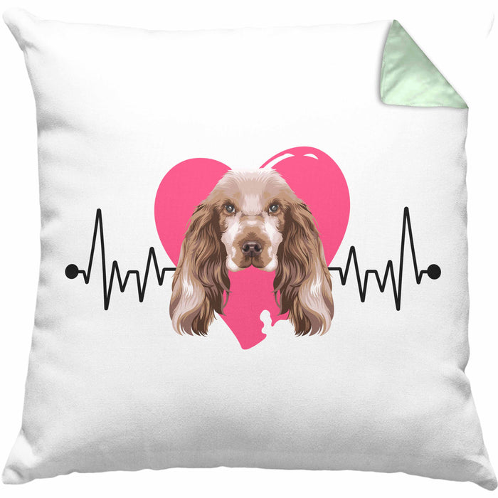 Cocker Spaniel Besitzer Kissen mit Füllung 40x40 Geschenk Lustiger Spruch Geschenkidee Herzschlag Cocker Spaniel (Grau) Grün Trendation