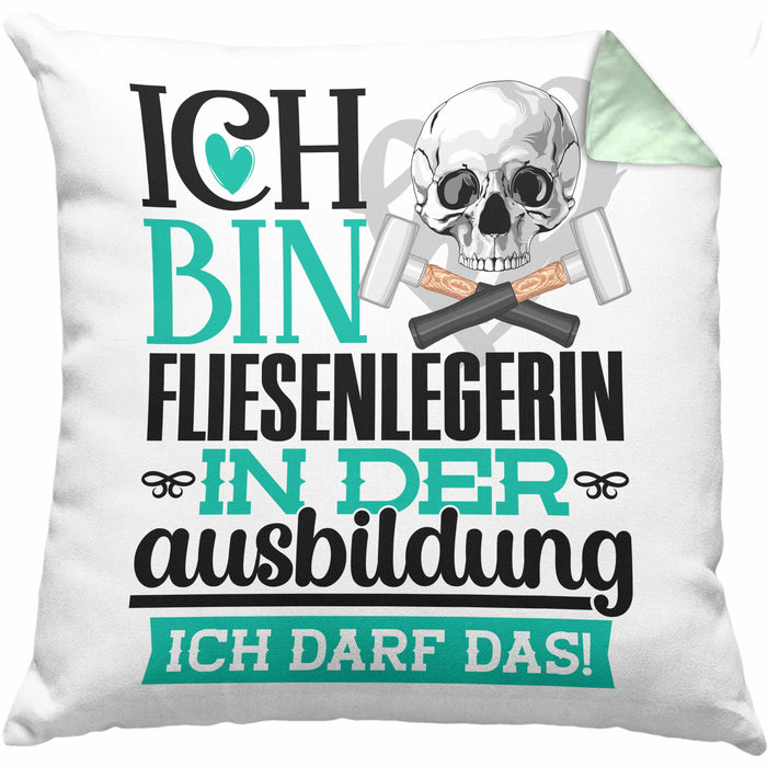 Fliesenlegerin Ausbildung Start Geschenk Kissen mit Füllung 40x40 Ich Bin Fliesenlegerin In Der Ausbildung Ich Darf Das Geschenkidee (Grau) Grün Trendation