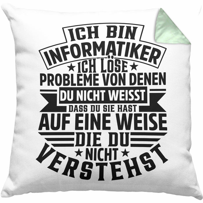 Informatiker Geschenk Kissen mit Füllung 40x40 Programmierer Coder Hardware Informatik IT Ich Löse Probleme (Grau) Grün Trendation