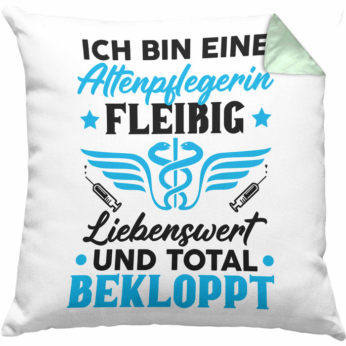 Altenpflegerin Kissen mit Füllung 40x40 Geschenk Altenpflege Geschenkidee Liebenswert und Total Bekloppt Altenheim (Grau) Grün Trendation