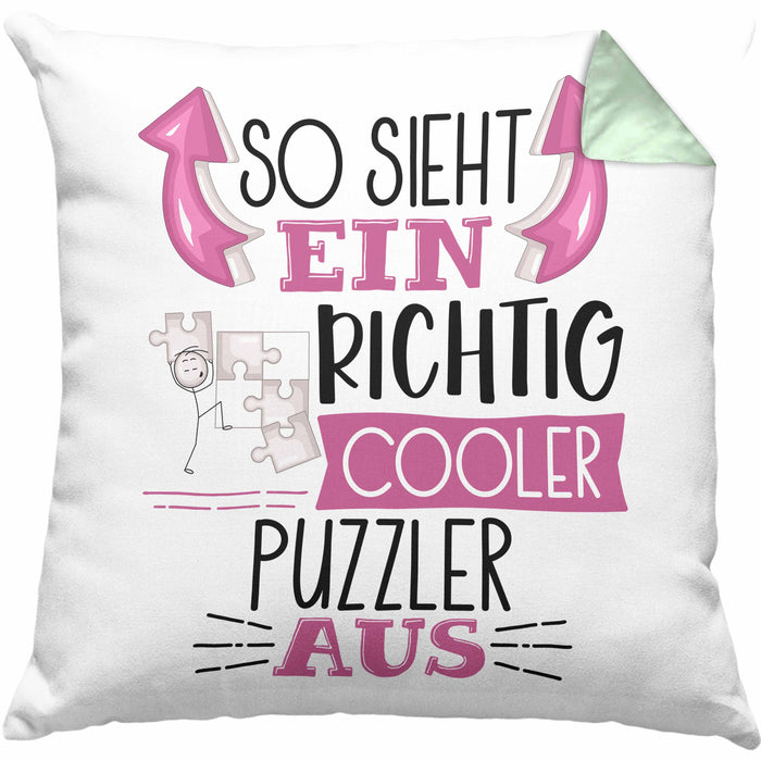 So Sieht Ein Richtig Cooler Puzzler Aus Geschenk Kissen mit Füllung 40x40 Lustiger Spruch Geschenkidee (Grau) Grün Trendation