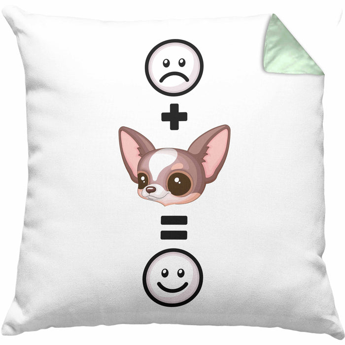Chihuahua Kissen mit Füllung 40x40 Geschenk für Chihuahua Besitzer Lustige Geschenkidee :( + Chihuahua = :) (Grau) Grün Trendation