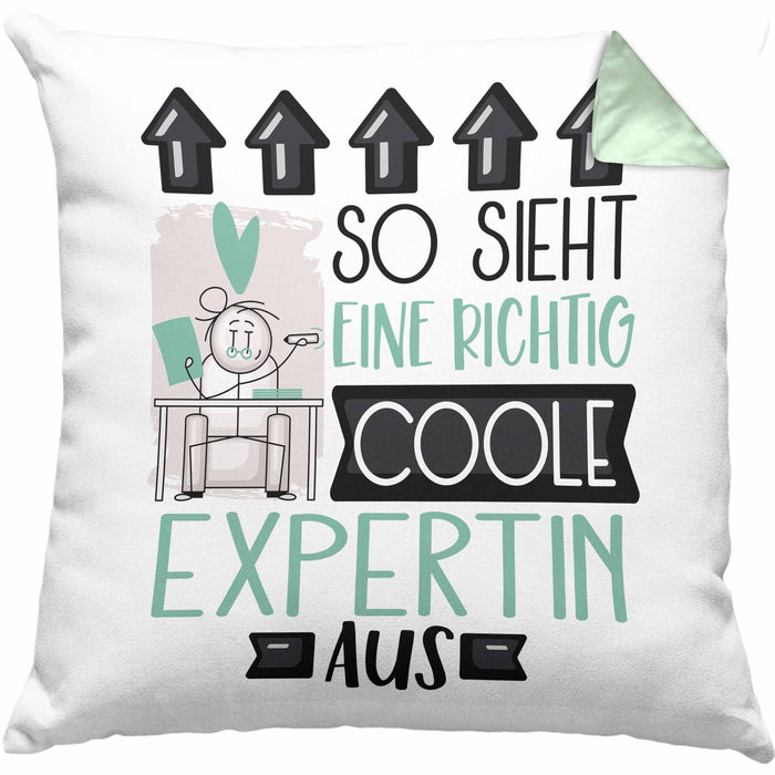 Expertin Geschenk Kissen mit Füllung 40x40 Lustig Geschenkidee für Expertin Geburtstag So Sieht Eine Richtig Coole Expertin Aus Frauen Spruch (Grau) Grün Trendation