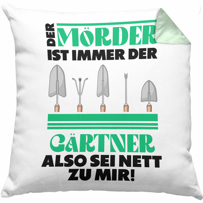 Gärtner Kissen mit Füllung 40x40 mit Spruch Garten Hobbygärtner Geschenk Lustig Gärtnerin Geschenkidee (Grau) Grün Trendation