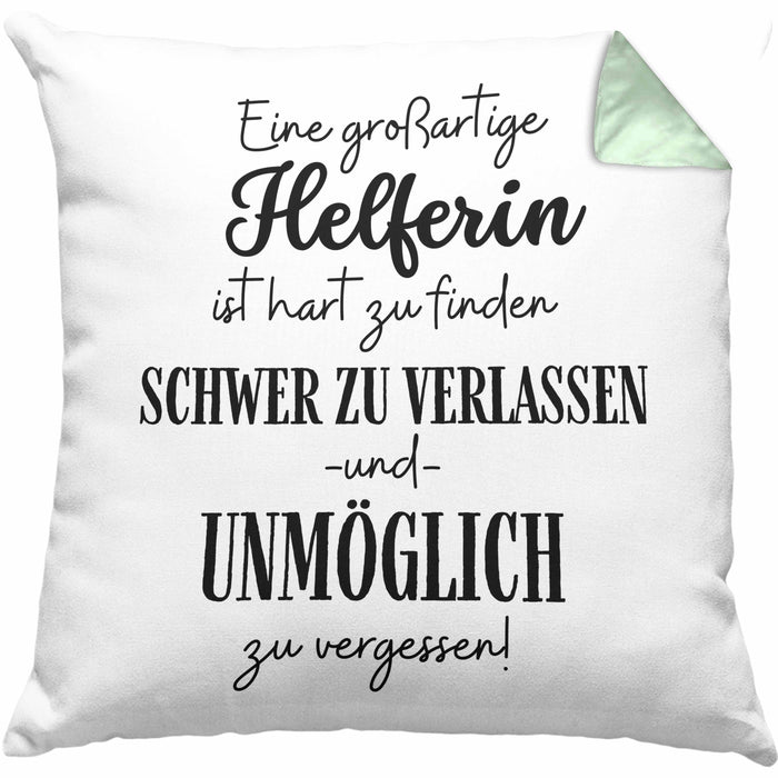 Helferin Abschied Geschenk Kissen mit Füllung 40x40 Abschiedsgeschenk für Helferin Hart Zu Finden Schwer Zu Verlassen (Grau) Grün Trendation
