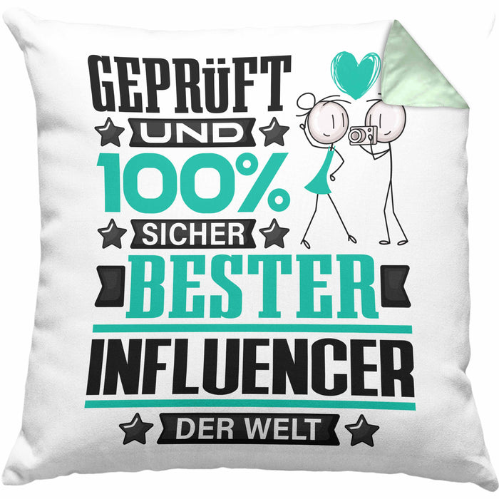 Influencer Geschenk Lustiger Spruch für Influencer Geschenkidee Bester Influencer Der WeltKissen mit Füllung 40x40 (Grau) Grün Trendation