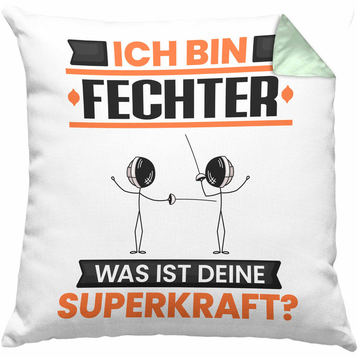 Fechter Kissen mit Füllung 40x40 Geschenk für Fechter Geburtstag Lustiger Spruch Was Ist Deine Superkraft (Grau) Grün Trendation