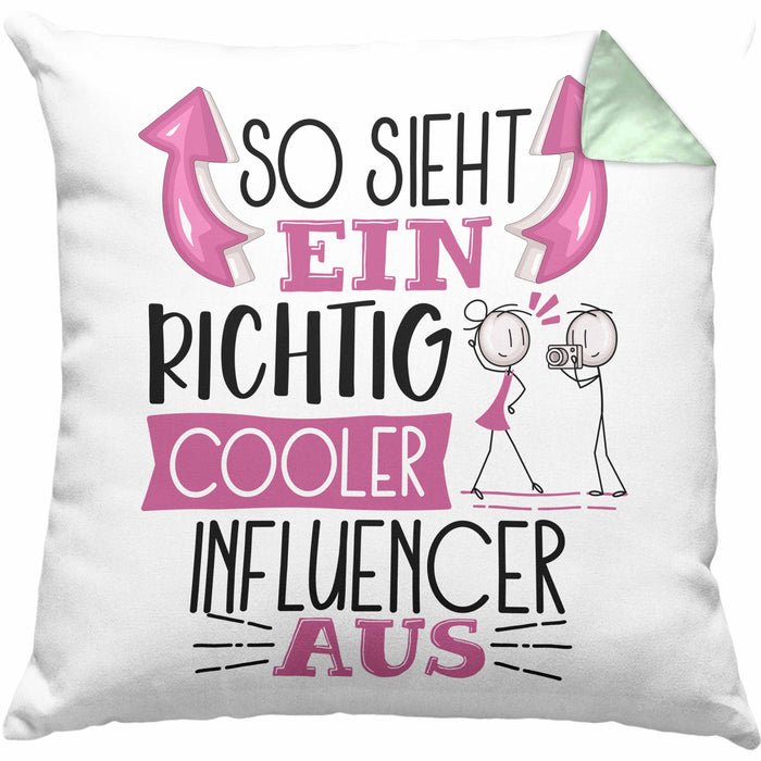 Influencer Kissen mit Füllung 40x40 Geschenk So Sieht Ein RIchtig Cooler Influencer Aus Geschenkidee Lustiger Spruch Geburtstag (Grau) Grün Trendation