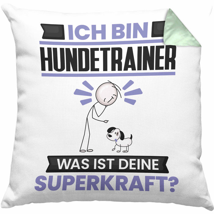 Hundetrainer Kissen mit Füllung 40x40 Geschenk für Hundetrainer Geburtstag Lustiger Spruch Was Ist Deine Superkraft (Grau) Grün Trendation