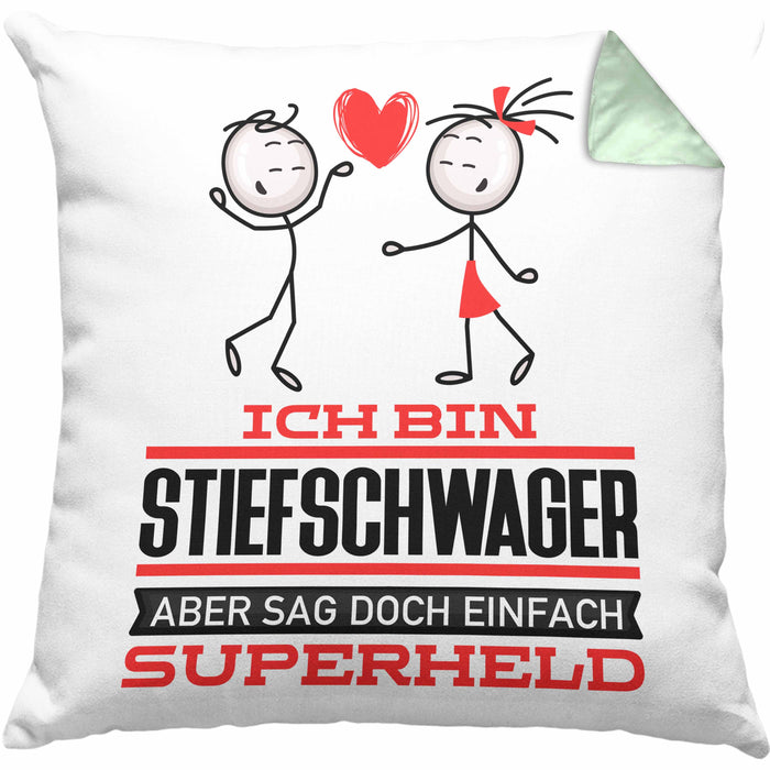 Stiefschwager Geschenk Kissen mit Füllung 40x40 Ich Bin Stiefschwager Aber Sag Doch Einfach Superheld Lustige Geschenkdiee für Stiefschwager (Grau) Grün Trendation
