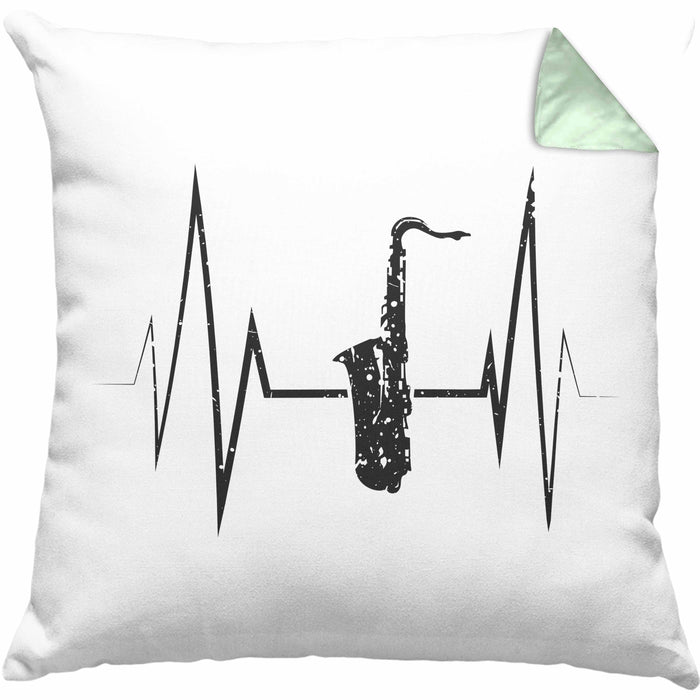 Saxophon Kissen mit Füllung 40x40 Geschenk Herzschlag Saxophonist Kaffee Geschenkidee Lustig (Grau) Grün Trendation