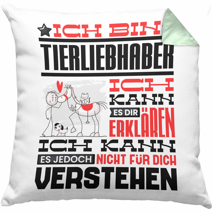 Tierwohlhaber Geschenk Kaffee-Kissen mit Füllung 40x40 Geschenkidee für Tierwohlhaber Ich Bin Tierwohlhaber Ich Kann Es Dir Erklären Jedoch Nicht Für Dich Verstehen Spruch Lustig (Grau) Grün Trendation