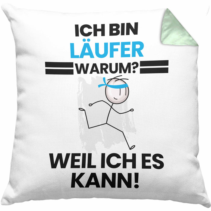 Läufer Geschenk Kissen mit Füllung 40x40 Lustiger Spruch Ich Bin Läufer Warum Weil Ich Es Kann Geschenkidee Bester Läufer Geburtstag (Grau) Grün Trendation