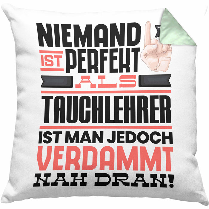 Tauchlehrer Geschenk Kissen mit Füllung 40x40 Lustige Geschenkidee für Tauchlehrer Geburtstag Niemand Ist Perfekt Aber Als Tauchlehrer Ist Man Nah Dran (Grau) Grün Trendation